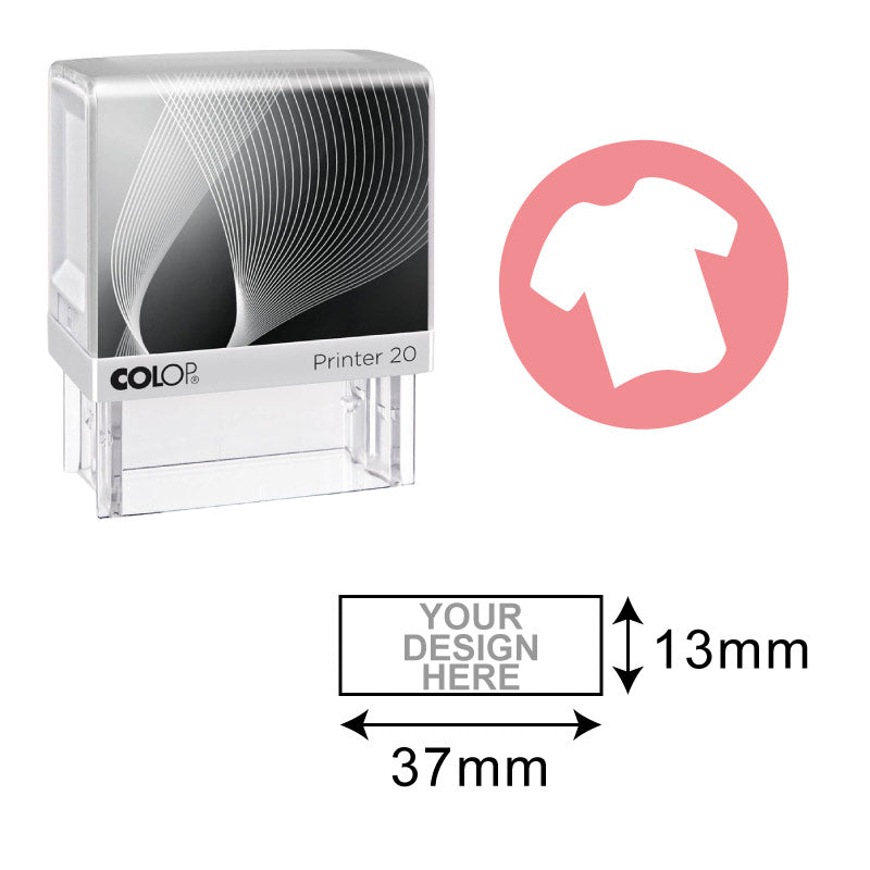 Colop P20 Textile Stamp (13x37mm) – Custom Fabric Name Stamp with Wash-Resistant Ink. Medium-sized self-inking stamp for labeling clothes, uniforms, and personal fabric items.