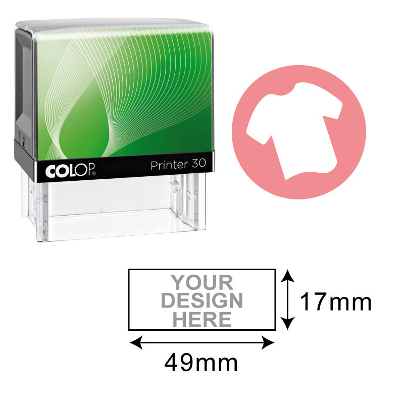 Colop P30 Textile Stamp (17x49mm) – Custom Clothing Name Stamp. Self-inking stamp with a large imprint area for personalizing uniforms, clothes, and fabric with durable, wash-proof ink.