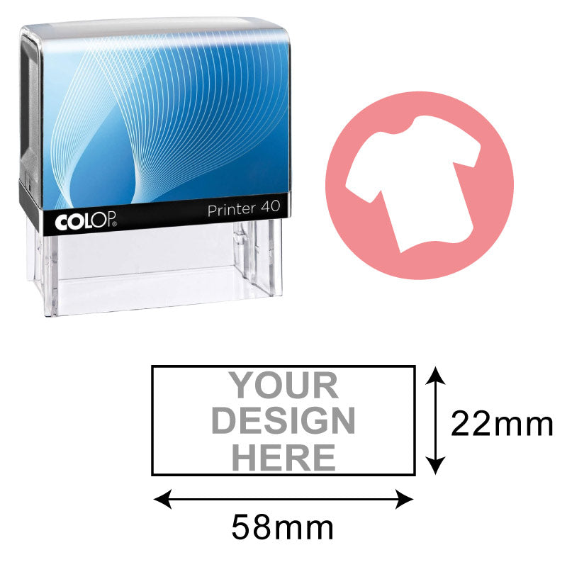 Colop P40 Textile Stamp (22x58mm) – Large Custom Fabric Name Stamp. Ideal for stamping names or designs on clothes and textiles. Self-inking and wash-resistant for long-lasting use.