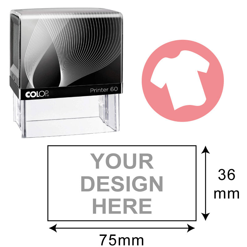 Colop P60 Textile Stamp (36x75mm) – Custom Fabric Name Stamp with Wash-Resistant Ink. Self-inking stamp for labeling clothes, uniforms, and fabric items. Large 36x75mm imprint area for personalized text or logo.
