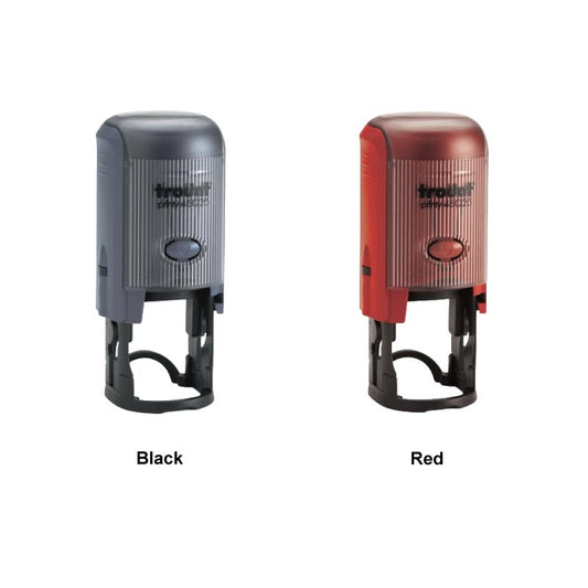 Two Trodat 46025 stamps, one black and one red.