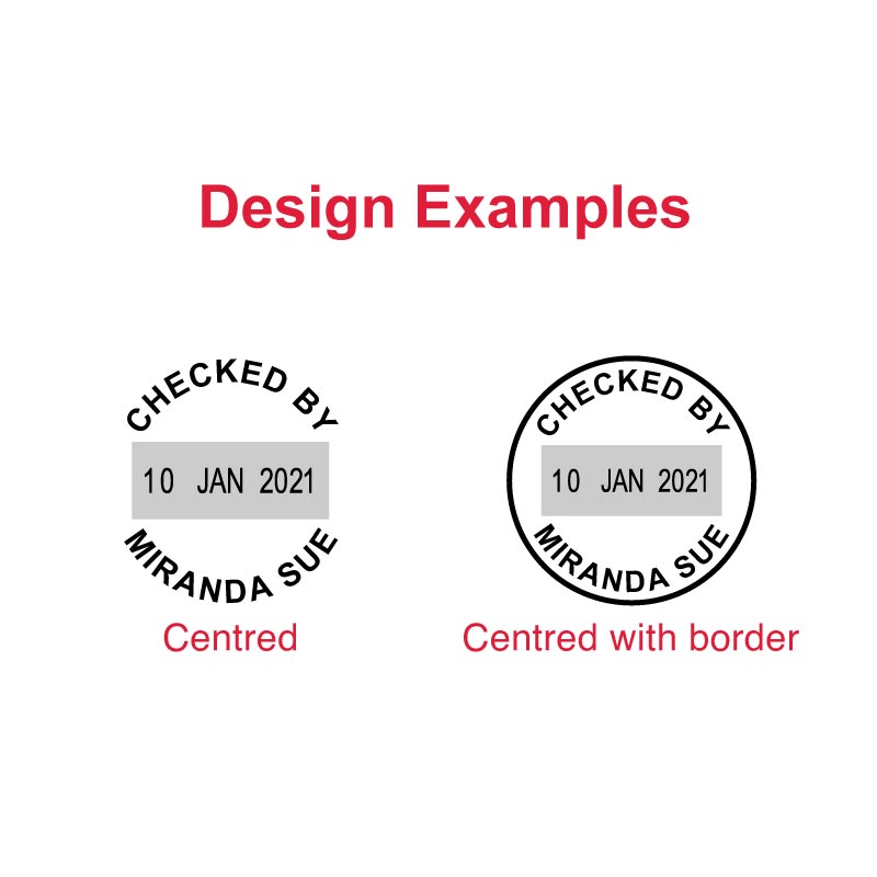 TR-46130 Printy Date Impressions - Explore a variety of precise and customizable date design examples made by this round 30 x 30 mm self-inking stamp, showcasing its versatility and professional quality.