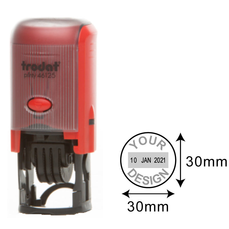 Trodat Printy TR-46130 (30 x 30 mm) Custom Date Round Stamp - A versatile self-inking stamp with a round 30 x 30 mm impression area, designed for clear and customizable date impressions.