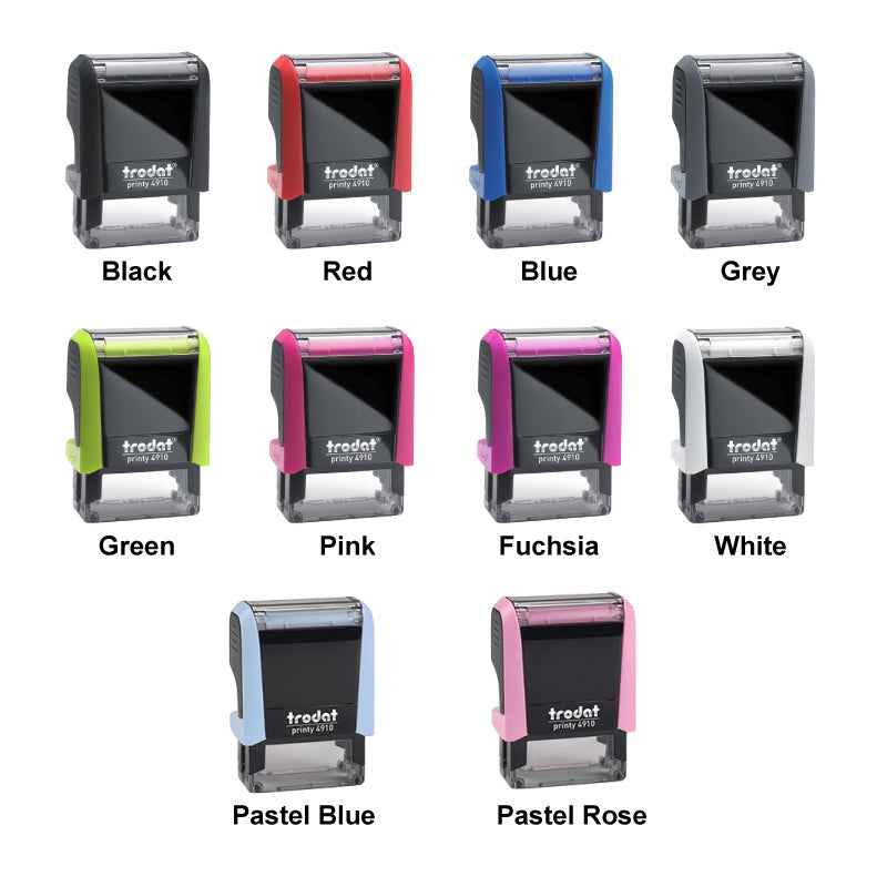 Set of Trodat 4910 self-inking stamps in various colors