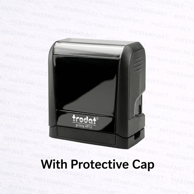 Trodat TR-4912 self-inking stamp with protective cap for portability and storage