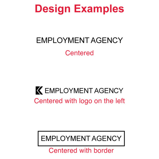 Design examples for the Trodat TR-4917 self-inking stamp, showing centered text layout, centered text with logo on the left, and centered text with border.