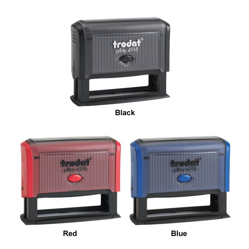 Three Trodat 4918 stamps in black, red, and blue.