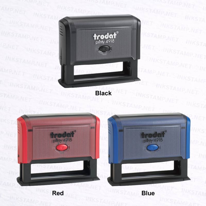 Trodat TR-4918 self-inking stamp available in black red and blue casing colors