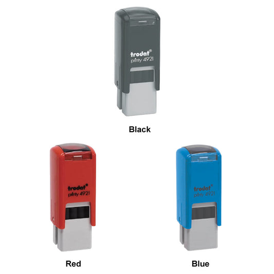 Three Trodat 4921 stamps in black, red, and blue.