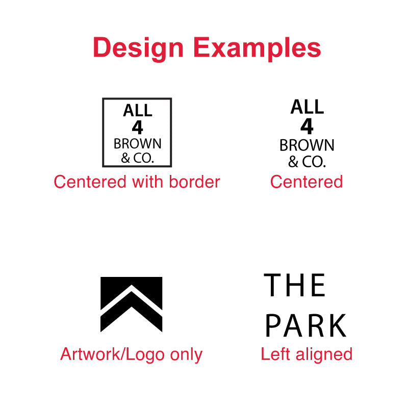 Design examples for the Trodat TR-4922 self-inking stamp, showing centered text with border, centered text layout, artwork/logo-only design, and left-aligned text layout.