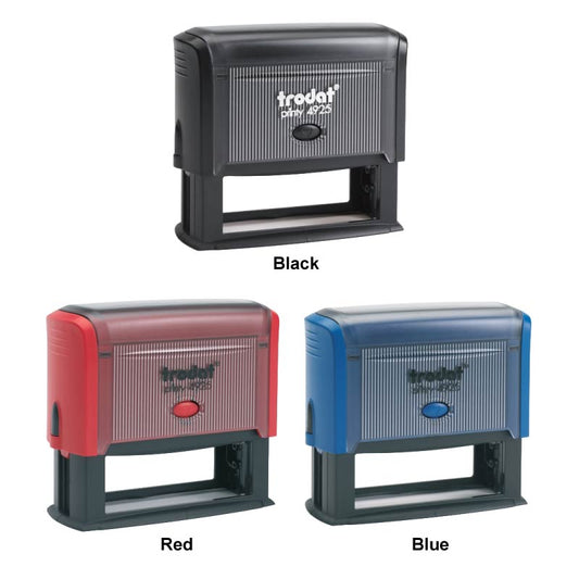 Three Trodat 4925 stamps in black, red, and blue