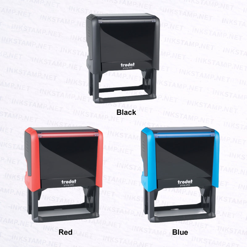 Trodat TR-4926 self-inking stamp available in black red and blue casing colors
