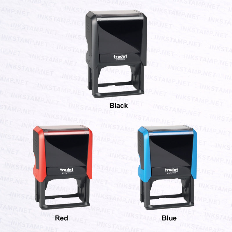 Trodat TR-4927 self-inking stamp available in black red and blue casing colors