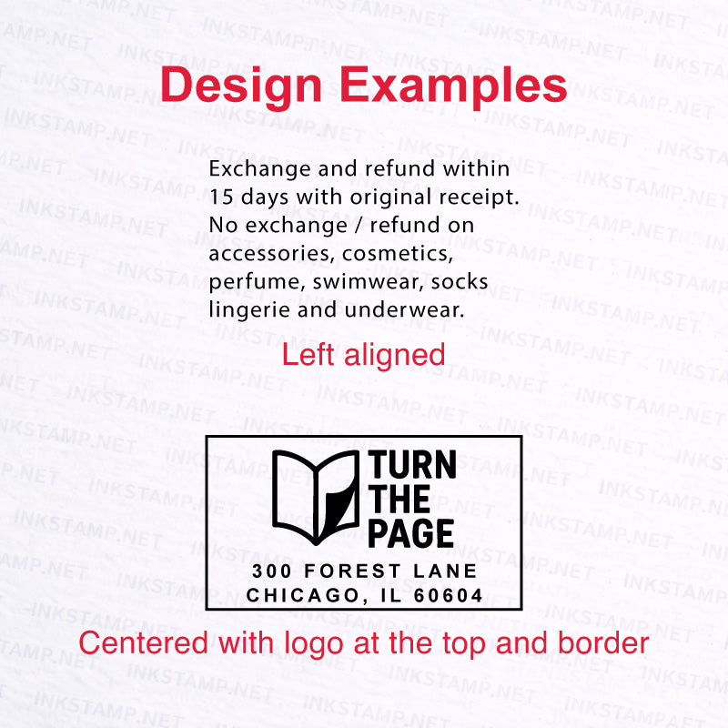 Trodat TR-4928 self-inking stamp design examples including logo and text layout