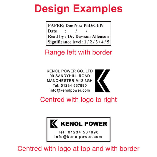 TR-5204 Heavy-Duty Stamp Impressions - Explore a variety of precise and clear design examples made by this rectangular 26 x 56 mm heavy-duty stamp, showcasing its durability and professional design.