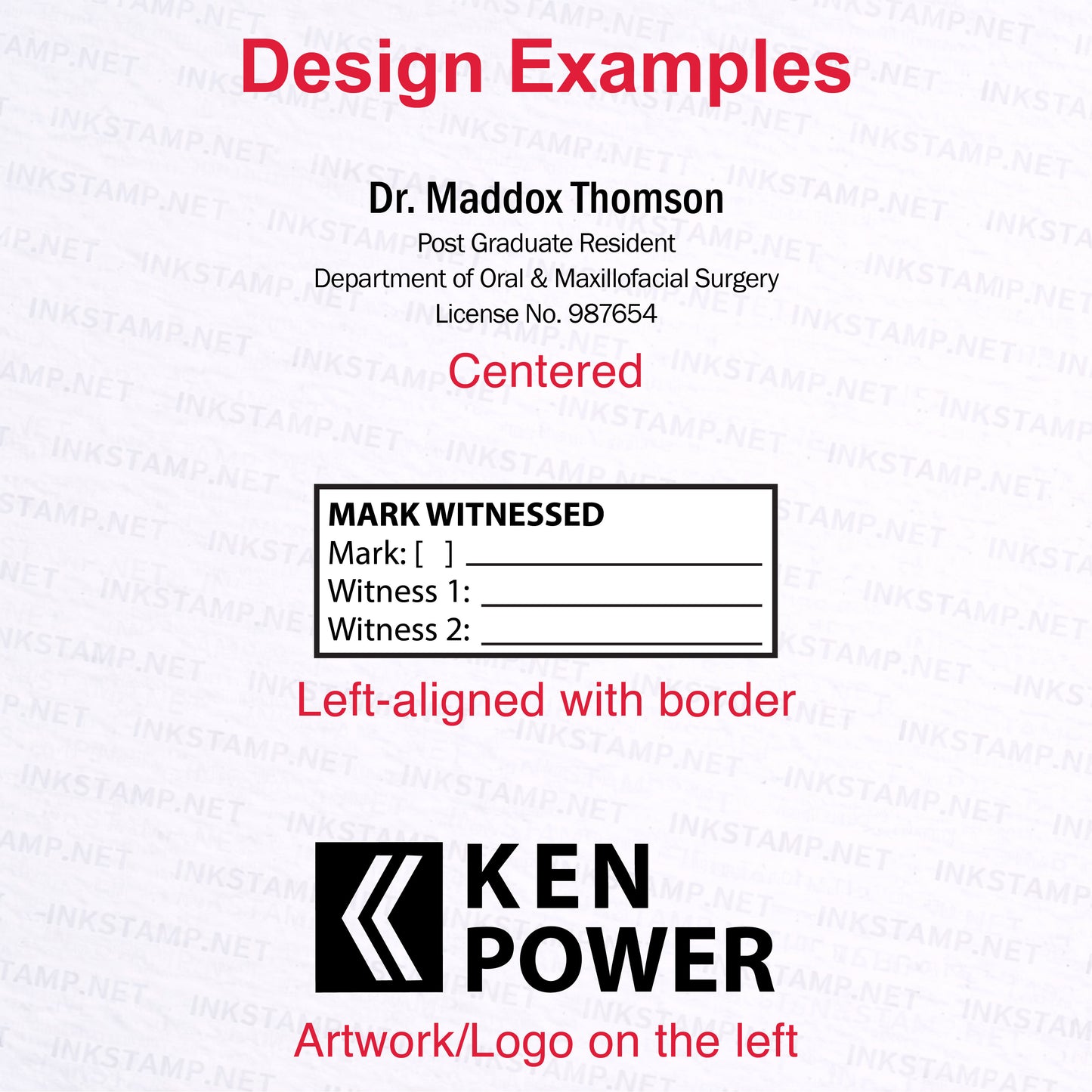 Custom design examples for Trodat Pocket Printy 9512 self-inking stamp
