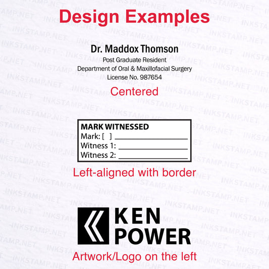 Custom design examples for Trodat Pocket Printy 9512 self-inking stamp