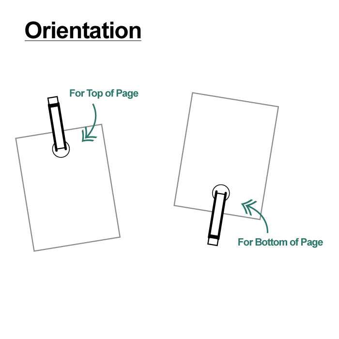 Diagram showing correct orientation for top and bottom of a page with arrows and text.
