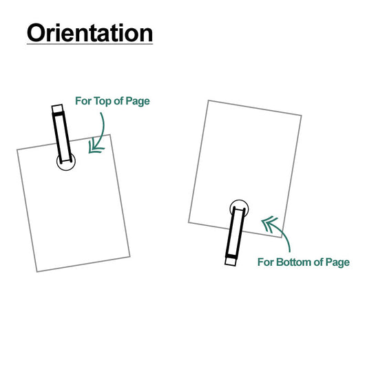 Diagram showing correct orientation for top and bottom of a page with arrows and text.