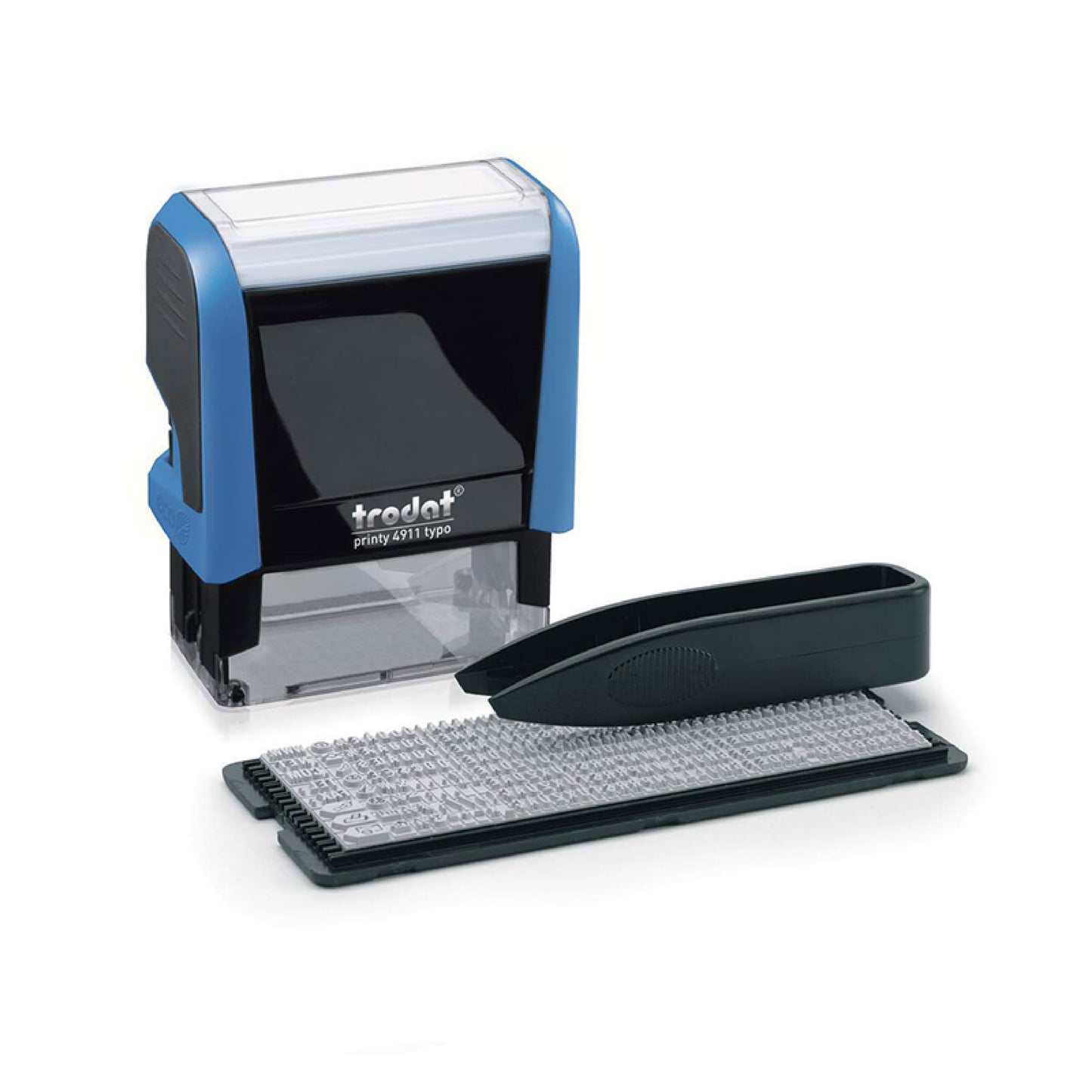 Trodat Printy TR-4911 TYPO DIY Stamp Set - A versatile do-it-yourself stamp set featuring the TR-4911 self-inking stamp with a rectangular 14 x 38 mm impression area. Create custom and professional impressions with this easy-to-use DIY stamp set.