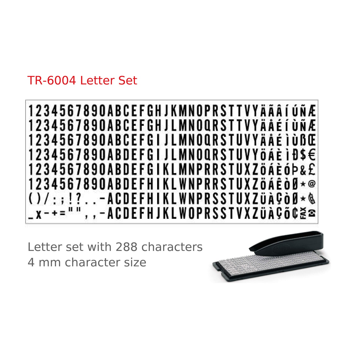Trodat Letter Set TR-6004 for Do-It-Yourself Typo Printing Kit, 4mm Letters