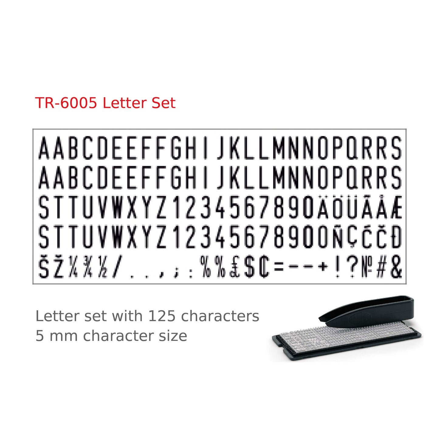 Trodat Letter Set TR-6005 for Do-It-Yourself Typo Printing Kit, 5mm Letters