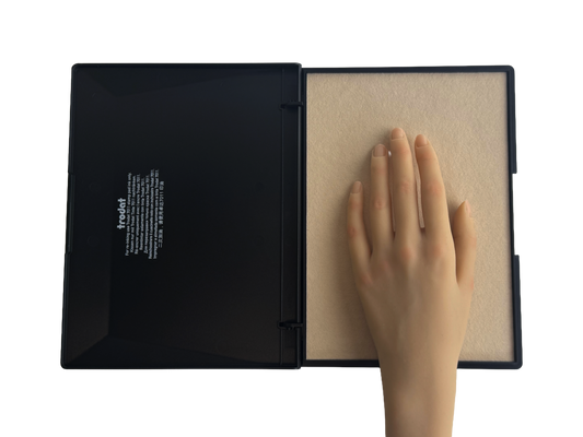 Trodat 9054 extra large ink pad size comparison with hand