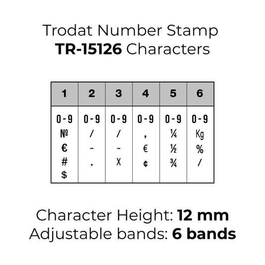 Trodat TR-15126 Number Rubber Stamp - 12mm Characters, 6 Bands