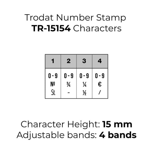 Trodat TR-15154 Number Rubber Stamp - 15mm Character Height, 4 Bands