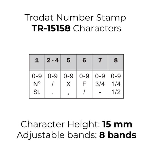 Trodat TR-15158 Number Rubber Stamp - 15mm, 8 Adjustable Bands