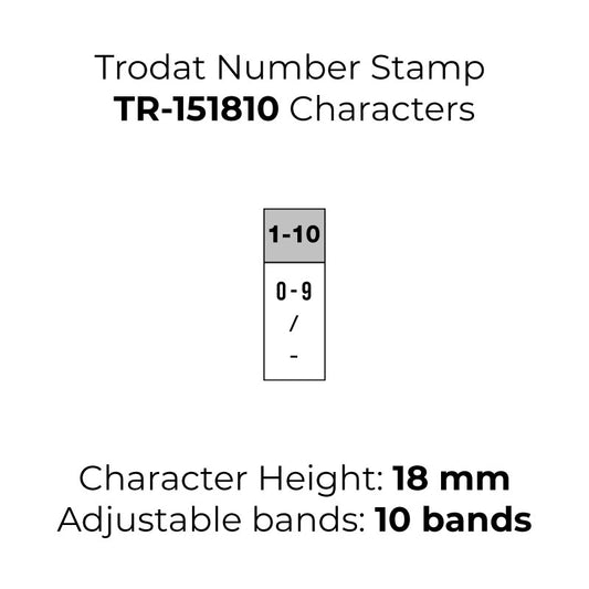 Trodat TR-151810 Number Rubber Stamp - 18mm Characters, 10 Bands