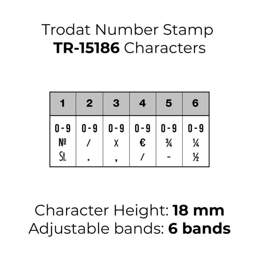 Trodat TR-15186 Number Rubber Stamp - 18mm Characters, 6 Bands