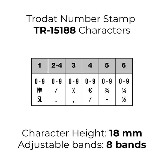 Trodat TR-15188 Number Rubber Stamp - 18mm, 8 Adjustable Bands
