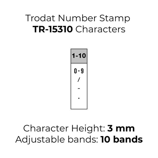 Trodat TR-15310 Number Rubber Stamp - 3mm Characters, 10 Bands