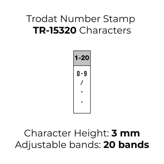 Trodat TR-15320 Number Rubber Stamp - 3mm Characters, 20 Bands
