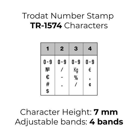 Trodat TR-1574 Number Rubber Stamp - 7mm Character Height, 4 Bands
