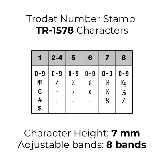 Trodat TR-1578 Number Rubber Stamp - 7mm, 8 Adjustable Bands