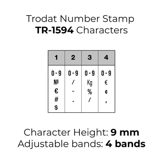 Trodat TR-1594 Number Rubber Stamp - 9mm Character Height, 4 Bands