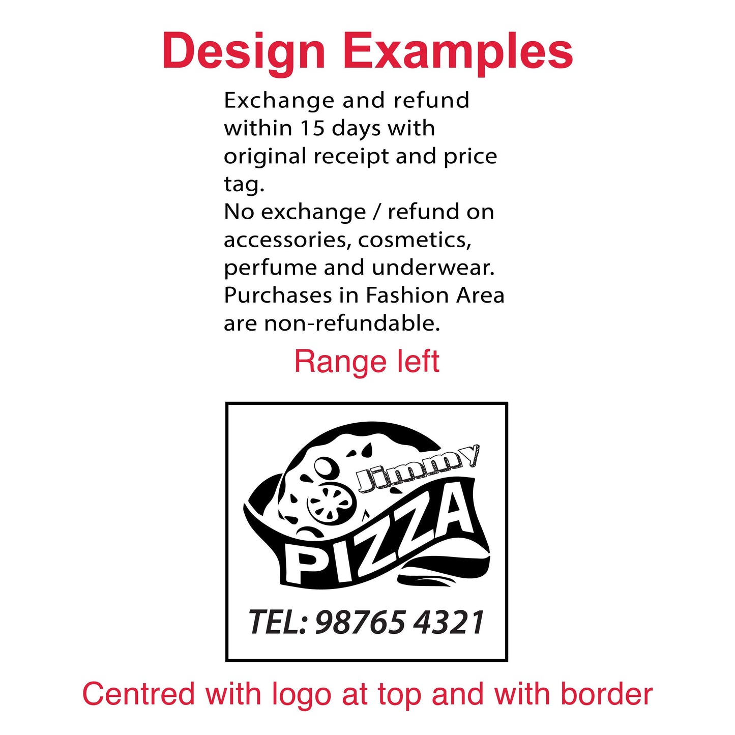 Examples of customizable impressions with the DF6760 Pre-Inked Stamp - address, logo, and personalized designs