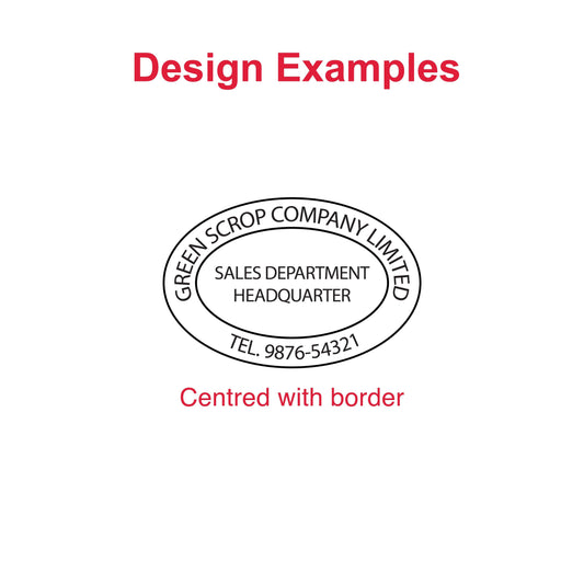 Examples of customizable impressions with the DFOV49 Pre-Inked Stamp - address, logo, and personalized designs