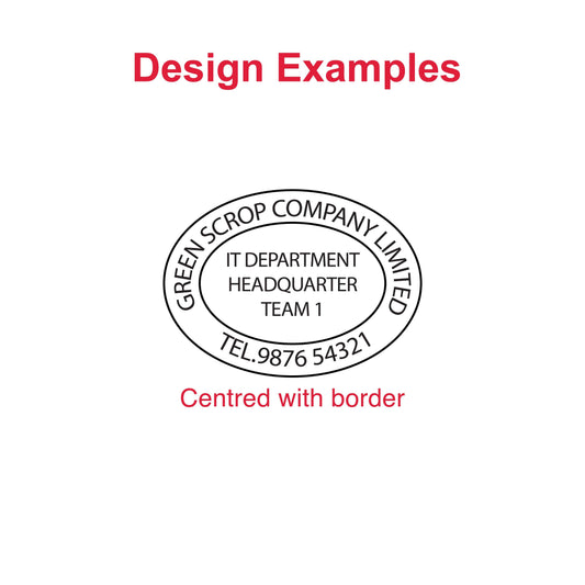 Examples of customizable impressions with the DFOV54 Pre-Inked Stamp - address, logo, and personalized designs