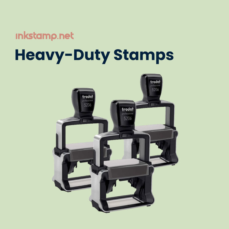 Trio of black and gray Trodat Professional 5206 heavy-duty stamps from inkstamp.net's Heavy-Duty Stamps Collection, designed for high-volume stamping and durability.