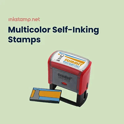 Multicolor self-inking stamp with custom logo and multi-color ink pad