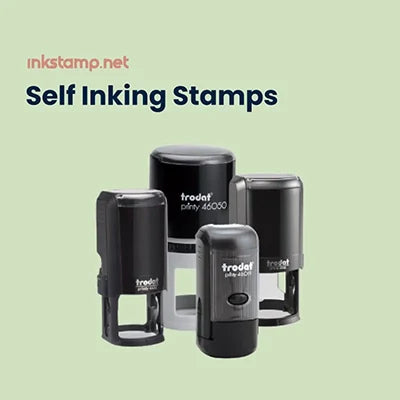 Custom self-inking stamps in various sizes for office, business, and personal use