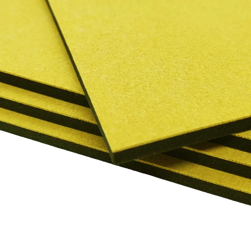 Stack of four sponge foam pads for self-inking stamps, showing yellow textured surface and black base.