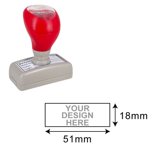 Customizable DF2255 Pre-Inked Stamp with space for personal design, size 18x51mm for clear and sharp impressions, ready to use with pre-inked technology.