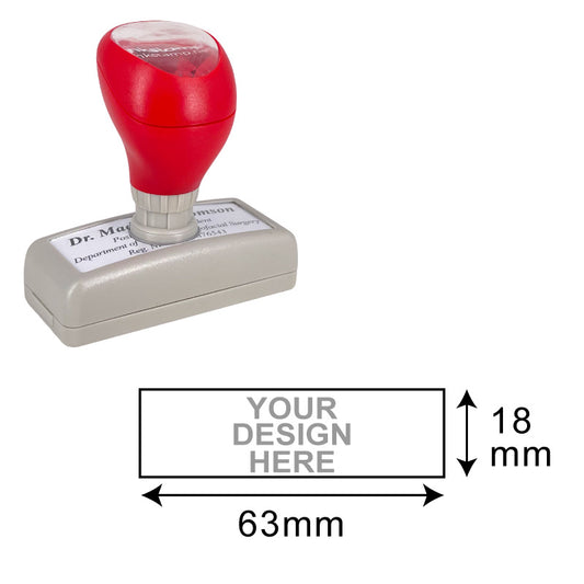 DF2255 Pre-Inked Stamp with a red handle and grey base, blank space for custom design, dimensions 18x51mm, ideal for clear, professional imprints.