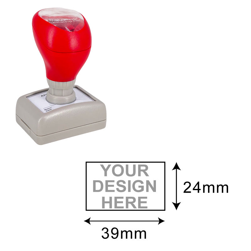 DF2843 Pre-Inked Stamp with red cap and a customizable imprint area of 24x39mm for clear and detailed business imprints