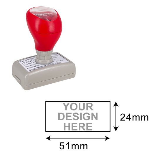 DF2855 Pre-Inked Stamp with red cap and customizable imprint area of 24x51mm for business and policy stamps