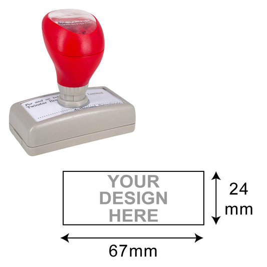 DF2867 Pre-Inked Stamp with red cap and a large customizable imprint area of 24x67mm for professional and business use